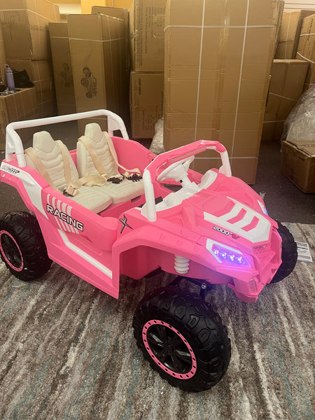A Free Shipping Touch TV Monster UTV  Ages 1-10 24V Upgraded 14AH Rubber Tires, Razor , Giant Buggy , Leather Seats off road Pink Pick Up & Save Barbie pink