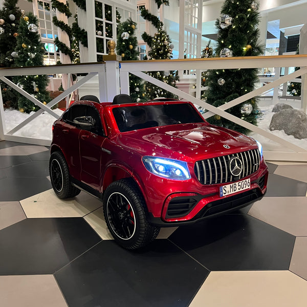 100% free shipping 24V Touch TV 24v Mercedes GLC Two Seater Fully Upgraded Rubber Tires Leather Seats 4x4 Remote White