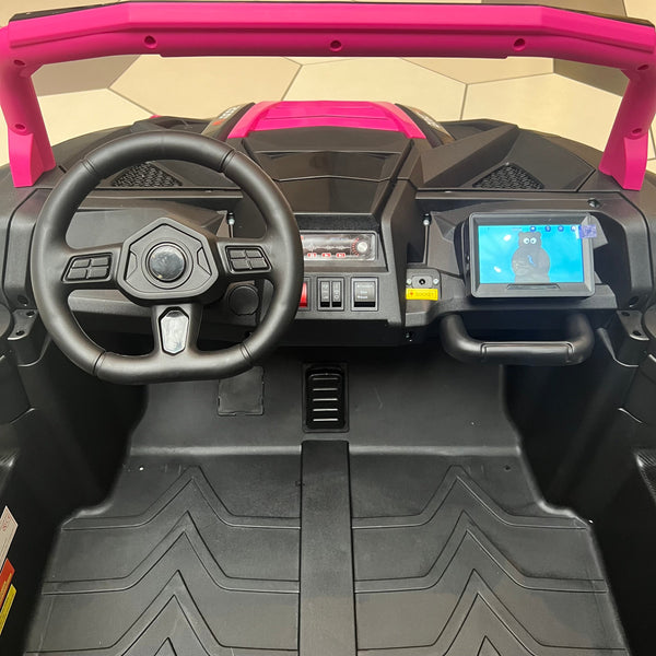 A Free Shipping Touch TV Monster UTV  Ages 1-10 24V Upgraded 14AH Rubber Tires, Razor , Giant Buggy , Leather Seats off road Pink Pick Up & Save Barbie pink