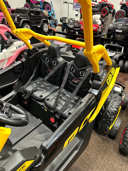 1 Free Shipping 
48V 2 Seater Ride on Touch Screen TV Mp4 UTV Car, Licensed Can-Am Electric Off-Road Car, 4WD Kids Truck w/Remote Control, 2 x 24V Batteries, 4 * 200W Motor, EVA Tires, Spring Suspension, Toys for Kids yellow