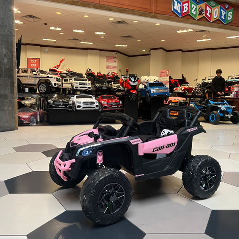 24V Licensed Can am ride on toy car Touch TV UTV 4 x 4 Rubber Tires Leather Seat Barbie Pink