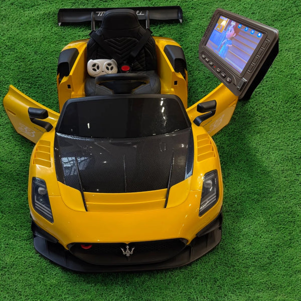 Touch TV Maserati Ride on AGES 1-4 with Remote leather Seat Rubber Tires yellow