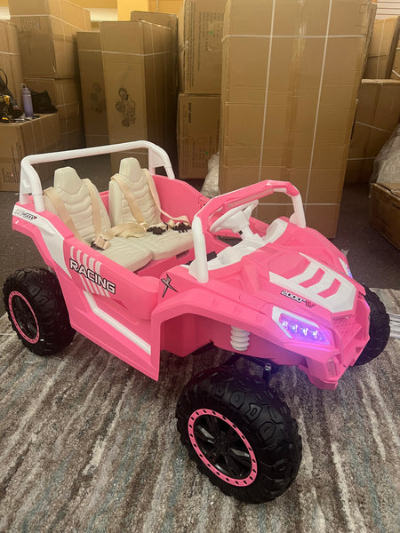 A Free Shipping Touch TV Monster UTV  Ages 1-10 24V Upgraded 14AH Rubber Tires, Razor , Giant Buggy , Leather Seats off road Pink Pick Up & Save Barbie pink