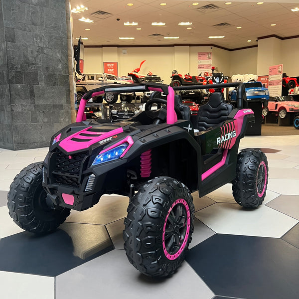 A Free Shipping Touch TV Monster UTV  Ages 1-10 24V Upgraded 14AH Rubber Tires, Razor , Giant Buggy , Leather Seats off road Pink Pick Up & Save Barbie pink