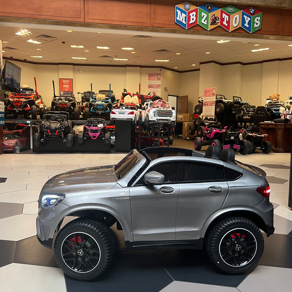 💯 Free Shipping 
24V Touch TV Mercedes GLC Two Seater Fully Upgraded Rubber Tires Leather Seats 4x4 Remote Silver Painted Metallic