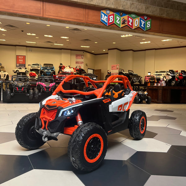 1 Free Shipping 
2 Seater Ride on Touch Screen TV Mp4 UTV Car, Licensed Can-Am Electric Off-Road Car, 4WD Kids Truck parental Remote Control, 2 x 24V Batteries, 4 * 200W Motor, EVA Tires, Spring Suspension Orange