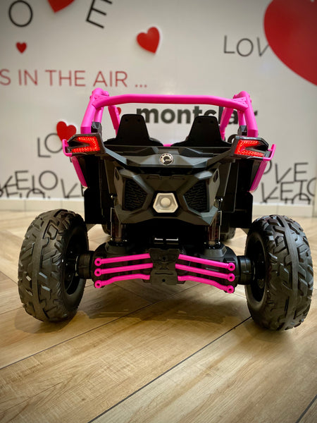 1 Free Shipping 
48V 2 Seater Ride on Touch Screen TV Mp4 UTV Car, Licensed Can-Am Electric Off-Road Car, 4WD Kids Truck parental Remote Control, 2 x 24V Batteries, 4 * 200W Motor, 23" Large Seat, EVA Tires, Spring Suspension, Toys for Kids Hot Pink