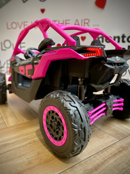 1 Free Shipping 
48V 2 Seater Ride on Touch Screen TV Mp4 UTV Car, Licensed Can-Am Electric Off-Road Car, 4WD Kids Truck parental Remote Control, 2 x 24V Batteries, 4 * 200W Motor, 23" Large Seat, EVA Tires, Spring Suspension, Toys for Kids Hot Pink