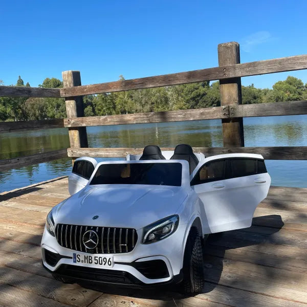 100% free shipping 24V Touch TV 24v Mercedes GLC Two Seater Fully Upgraded Rubber Tires Leather Seats 4x4 Remote White