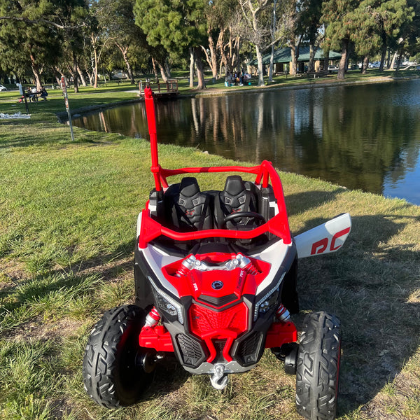 1B. 48V Can am x3 Touch Screen TV Mp4 UTV Car, Licensed 48 volt Off-Road Car,Kids Truck parental Remote Control, 2 x 24V Batteries, 4 * 200W Motor, EVA Rubber Tires, Spring Suspension, Toys for Kids Red