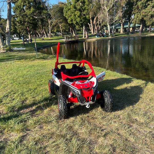 1B. 48V Can am x3 Touch Screen TV Mp4 UTV Car, Licensed 48 volt Off-Road Car,Kids Truck parental Remote Control, 2 x 24V Batteries, 4 * 200W Motor, EVA Rubber Tires, Spring Suspension, Toys for Kids Red