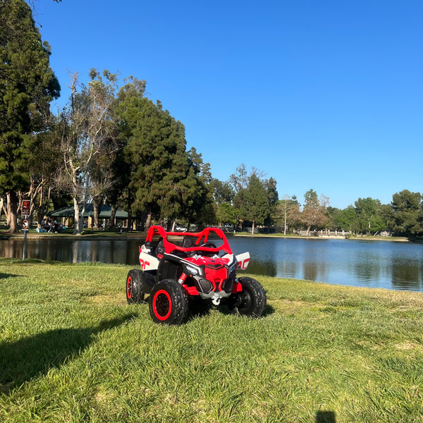1B. 48V Can am x3 Touch Screen TV Mp4 UTV Car, Licensed 48 volt Off-Road Car,Kids Truck parental Remote Control, 2 x 24V Batteries, 4 * 200W Motor, EVA Rubber Tires, Spring Suspension, Toys for Kids Red