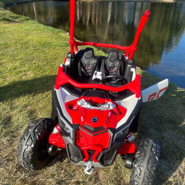 1B. 48V Can am x3 Touch Screen TV Mp4 UTV Car, Licensed 48 volt Off-Road Car,Kids Truck parental Remote Control, 2 x 24V Batteries, 4 * 200W Motor, EVA Rubber Tires, Spring Suspension, Toys for Kids Red