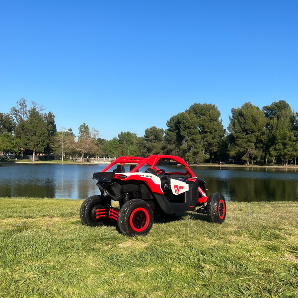 1B. 48V Can am x3 Touch Screen TV Mp4 UTV Car, Licensed 48 volt Off-Road Car,Kids Truck parental Remote Control, 2 x 24V Batteries, 4 * 200W Motor, EVA Rubber Tires, Spring Suspension, Toys for Kids Red