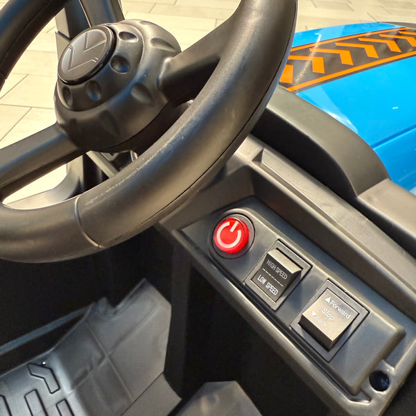 💯 Free Shipping  24V 2x12v 10 AH TOUCH  TV TRACTOR 1 SEAT PARENTAL REMOTE 4 MOTORS LEATHER SEAT RUBBER TIRES BLUE