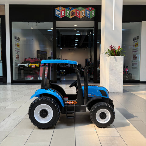 💯 Free Shipping  24V 2x12v 10 AH TOUCH  TV TRACTOR 1 SEAT PARENTAL REMOTE 4 MOTORS LEATHER SEAT RUBBER TIRES BLUE