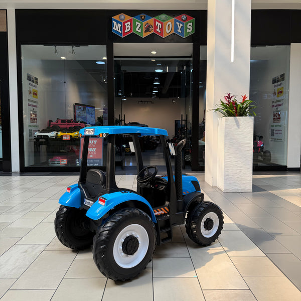 💯 Free Shipping  24V 2x12v 10 AH TOUCH  TV TRACTOR 1 SEAT PARENTAL REMOTE 4 MOTORS LEATHER SEAT RUBBER TIRES BLUE