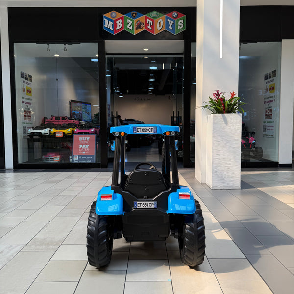 💯 Free Shipping  24V 2x12v 10 AH TOUCH  TV TRACTOR 1 SEAT PARENTAL REMOTE 4 MOTORS LEATHER SEAT RUBBER TIRES BLUE