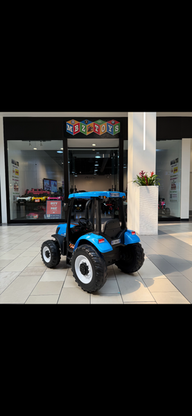 💯 Free Shipping  24V 2x12v 10 AH TOUCH  TV TRACTOR 1 SEAT PARENTAL REMOTE 4 MOTORS LEATHER SEAT RUBBER TIRES BLUE