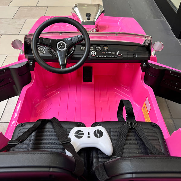 🎁 Free Shipping Dodge Classic 24V Two Seater Rubber Tires Leather seat Smoke Feature Pink