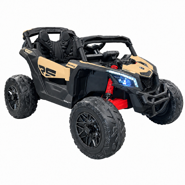 24V Licensed Can am ride on toy car Touch TV UTV 4 x 4 Rubber Tires Leather Seat Black / Tan