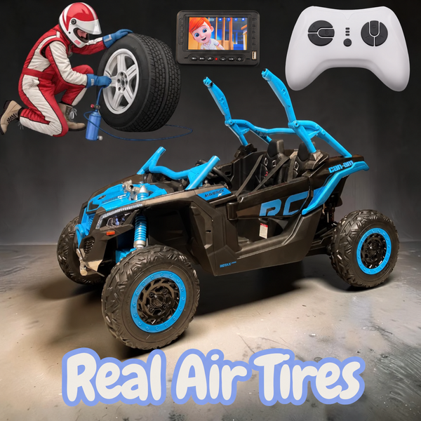 HOT NEW Air Tire🛞 Touch Screen TV 48V 2 Seater Ride on Mp4 UTV, Licensed Can-Am Electric Off-Road Car, 4WD Kids Truck Parental Remote Control, 2 x 24V Batteries, 2 Seater - BLUE
