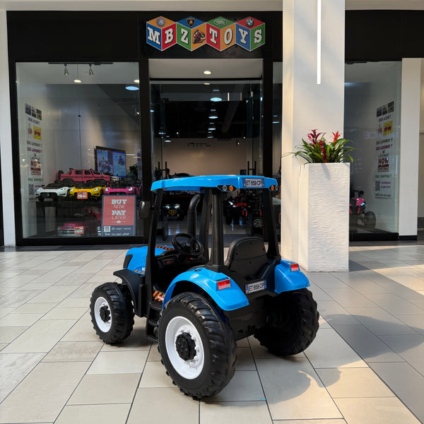 💯 Free Shipping  24V 2x12v 10 AH TOUCH  TV TRACTOR 1 SEAT PARENTAL REMOTE 4 MOTORS LEATHER SEAT RUBBER TIRES BLUE