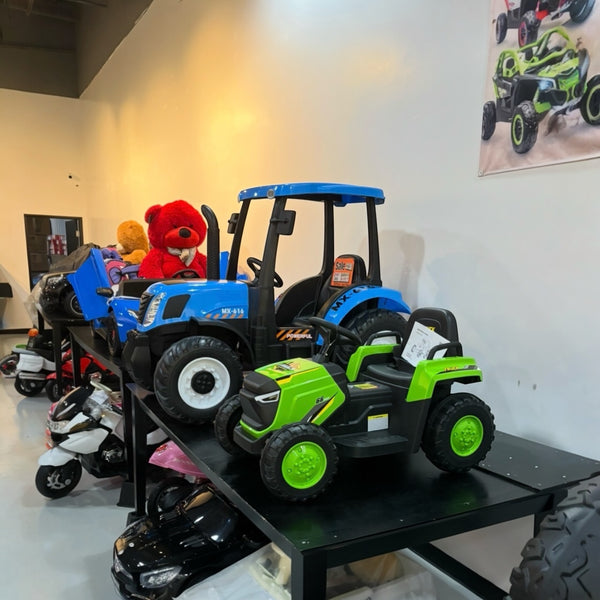 💯 🎁 Free Shipping  Giant 24V 2x12v 10 AH TOUCH  TV TRACTOR 1 SEAT PARENTAL REMOTE 2 x MASSIVE 100 W MOTORS LEATHER SEAT RUBBER TIRES BLUE