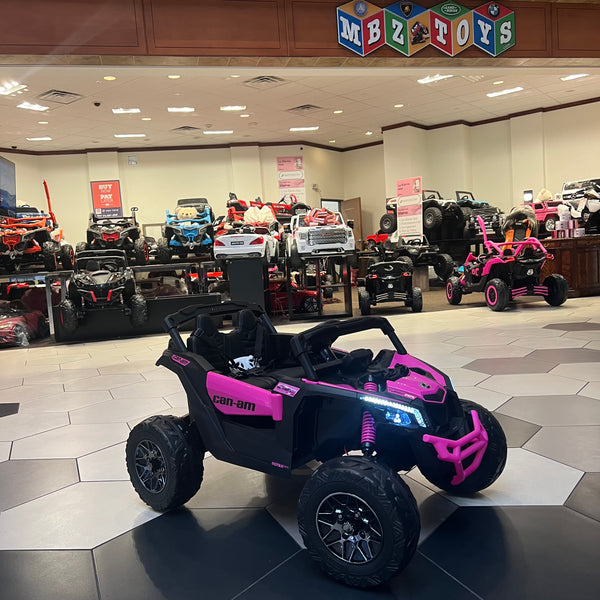 24V LICENSED MINI CAN AM AGES 1-4 TOUCH TV BLUETOOTH ,  RUBBER TIRES LEATHER SEAT 4 x 4 PINK