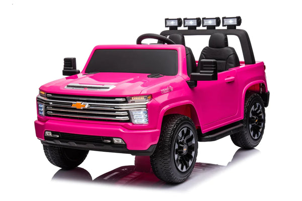 24 V CHEVY SILVERADO WITH REMOTE RUBBER TIRES LEATHER SEAT 4x4 PINK