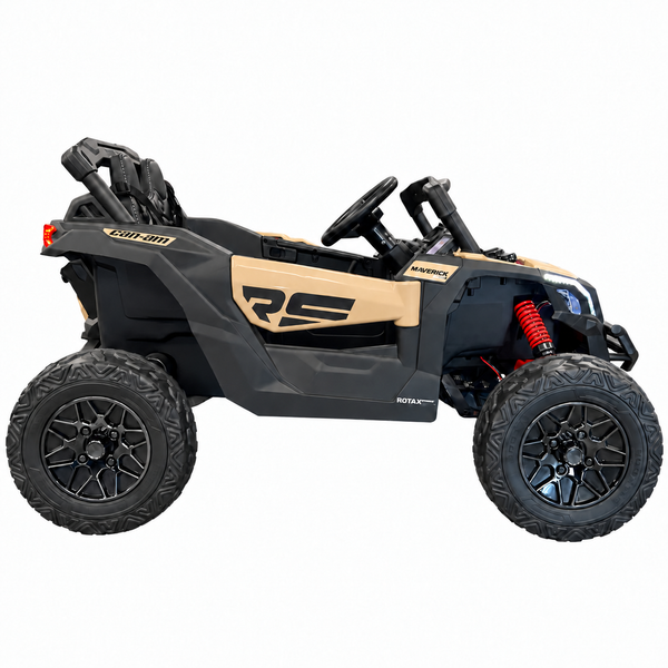 24V Licensed Can am ride on toy car Touch TV UTV 4 x 4 Rubber Tires Leather Seat Black / Tan