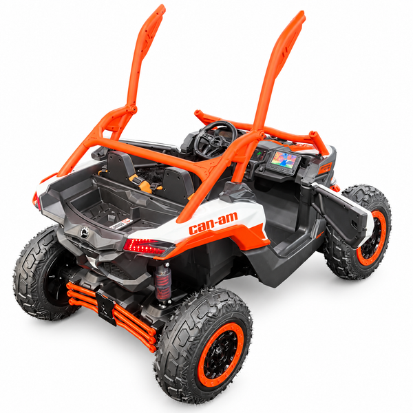 NEW ARRIVAL: ETA OCT 25th Orange Licensed Can-Am 48V Two-Seater Ride-On UTV with Real Air Tires, MP4 Touchscreen, 4WD & Parental Remote Text Alex 7143504838  pick up discounts @ California