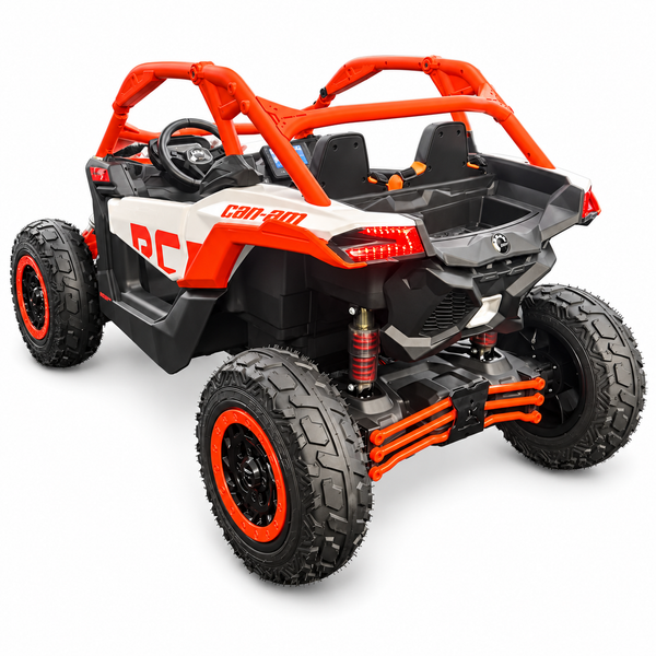 NEW ARRIVAL: ETA OCT 25th Orange Licensed Can-Am 48V Two-Seater Ride-On UTV with Real Air Tires, MP4 Touchscreen, 4WD & Parental Remote Text Alex 7143504838  pick up discounts @ California