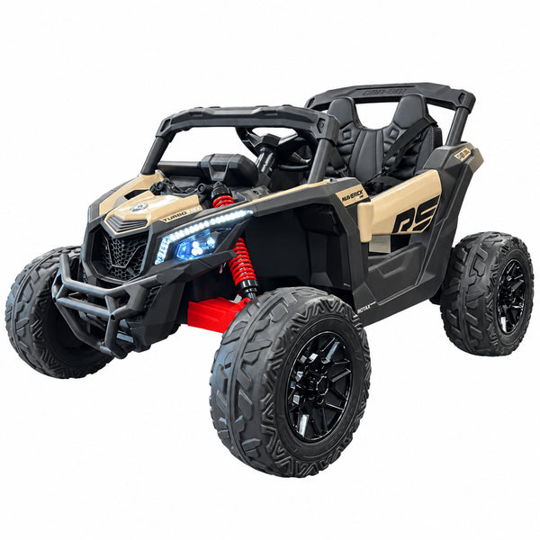 24V Licensed Can am ride on toy car Touch TV UTV 4 x 4 Rubber Tires Leather Seat Black / Tan