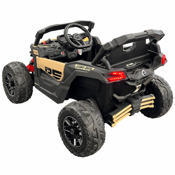 24V Licensed Can am ride on toy car Touch TV UTV 4 x 4 Rubber Tires Leather Seat Black / Tan