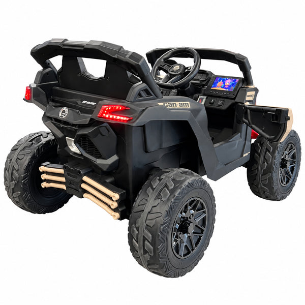 24V Licensed Can am ride on toy car Touch TV UTV 4 x 4 Rubber Tires Leather Seat Black / Tan