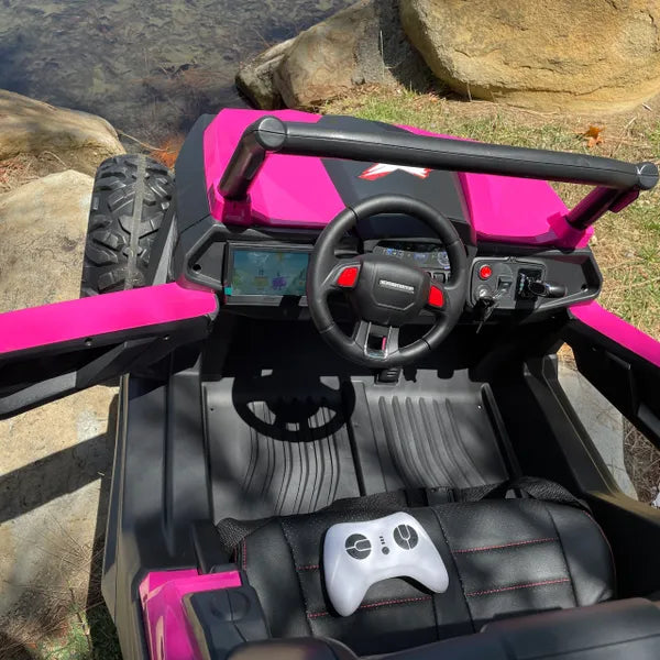 UTV MX R/C TOUCH TV , 24V , 2x12v. AGES 1-5 4x4 , UTV MX 2000 , ATV, RAZOR STYLE, PARENTAL REMOTE CONTROL OR PRESS ON PEDAL AND GO.. LEATHER SEAT , RUBBER TIRES , 4WD PINK