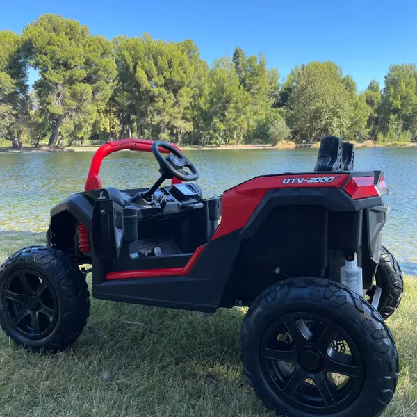 TOUCH TV MONSTER UTV 24 V 14 AH ELECTRIC OFF-ROAD GO CART WITH REAL AIR-FILLED TIRES CENTER DIFFERENTIAL AND DISC BRAKES WITH TOUCH TV, BLUETOOTH ADJUSTABLE LEATHER SEATS AGES 6 – 12