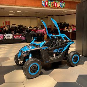 🎁 FREE ATV COVER  TOUCH SCREEN TV 48V  CAN - AM LICENSED RIDE ON CAN AM GIANT UTV TOY 2x 24v BATTERIES PARENTAL REMOTE RUBBER TIRES 4X4 LETHER SEAT 3 POINT SEAT BELT - BLUE