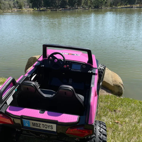 🎁 FREE EXTRA BATTERY TOUCH TV BEST SELLER 24 V CLASH TWO-SEATER BUGGY WITH TOUCH TV, BLUETOOTH RUBBER EVA TIRES ADJUSTABLE LEATHER SEAT 4 X 4 PARENTAL REMOTE OR PRESS ON PEDAL AND GO PINK AGES 1-10 PINK